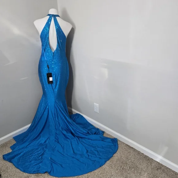 Johnathan Kayne Sky Blue Halter Mermaid Prom/Pageant Dress - Picture 7 of 14